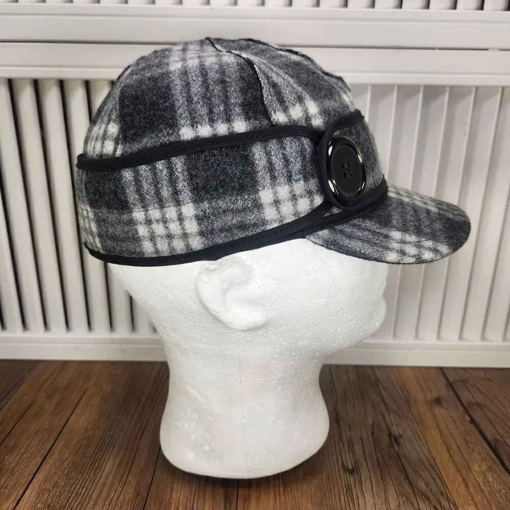 VTG Stormy Kromer Wool Hat Cap Fitted 6 7/8 Gray Plaid Made in USA Mens Outdoors